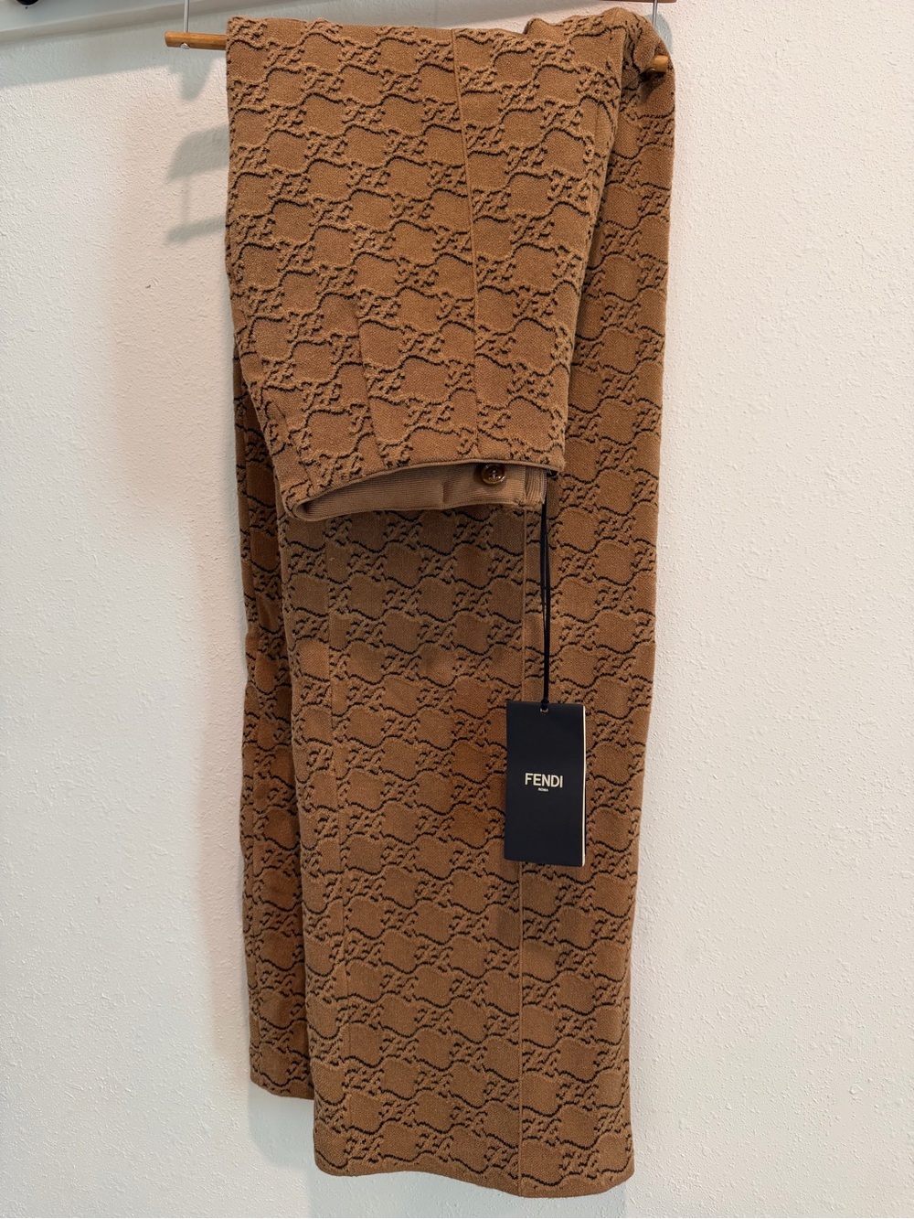 Fendi Karligraphy Velvet Logo Brown Tan Trousers
